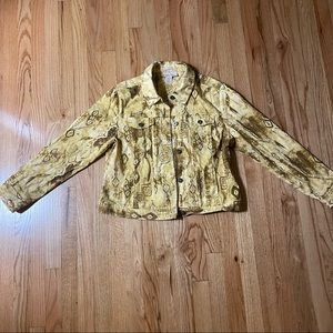 Large bohemian jean jacket brand c.l.o.t.h.e.s brown and yellow boho